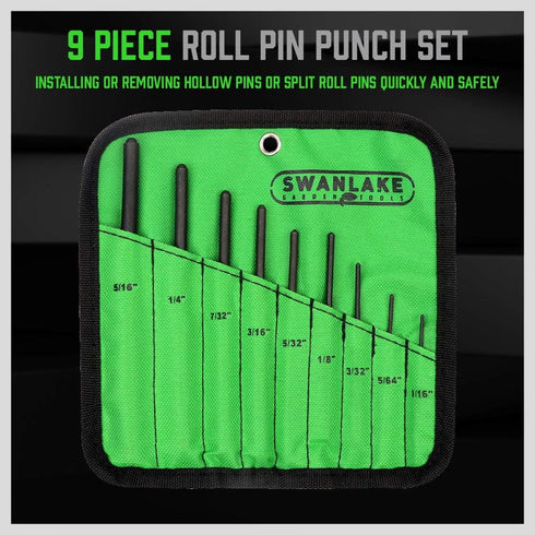 9-Pieces Set, SWANLAKE Roll Pin Punch Removing Repair Tool with Holder for Automotive, Watch Repair,Jewelry and Craft