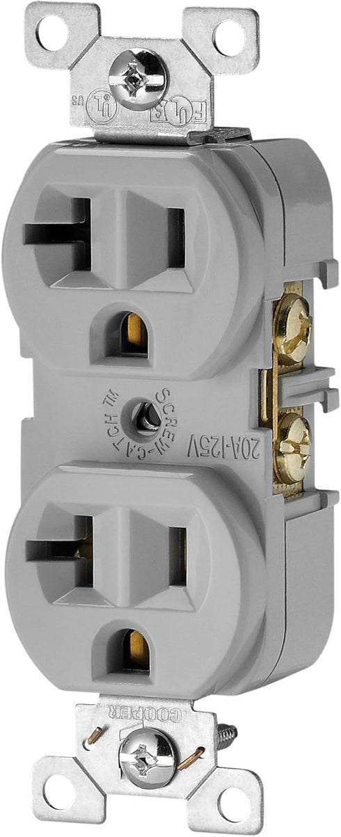 EATON Wiring CR20GY-SP-L Commercial Grade Straight Blade Duplex Receptacle with 20-Amp, 125-Volt, 5-20-NEMA Rating, Gray