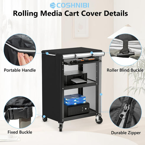 COSHNIBI Wheels,25" 19" 40" AV Cart Cover, Heavy Duty Waterproof Rolling Media Cart Cover for Multi-Functional Media