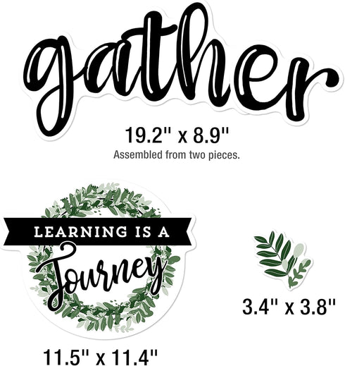 Carson Dellosa 34-Piece Modern Farmhouse Bulletin Board Set, Heart and Greenery Cutouts with Inspirational Quotes