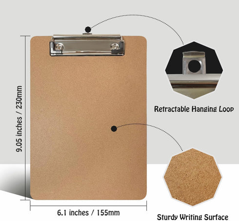 Mini Clipboards, 32 Pack 6" x 9" Small Clipboards, Wooden Mini Clipboards with Low Profile Clip, Hanging Loop