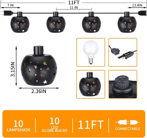 10 G40 Bulbs Decorations(9.84FT) Vigdur Lantern String Lights, Star String Lights Plug in with Clear and Star Plastic