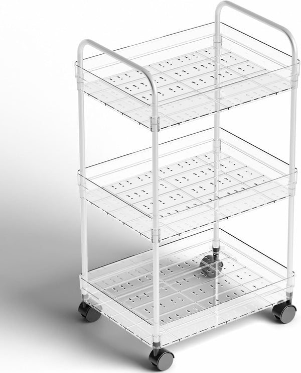 Yieach 3 Tiered Clear Rolling Cart with Wheels,Acrylic Storage Cart on Wheels for
