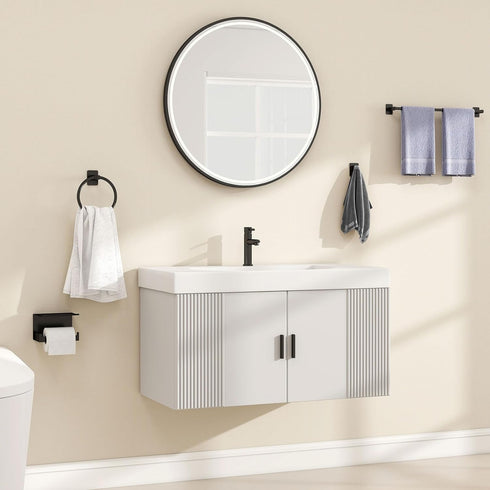 Set 4-Pieces, 24Inch Set Matte Black Bathroom Accessories Towel Racks for Bathroom Towel Bar, Towel Ring, Towel Hooks