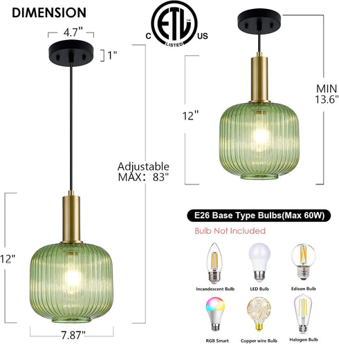 8 Inch Green Glass Pendant Lights Small Modern Chandelier Pendant Lighting Mid Century Hanging Lights Adjustable