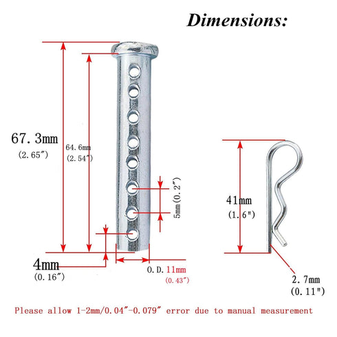 Dia: 7/16 x 2-1/2in Length Adjustable Clevis Pin, 8-Hole Pin Universal Clevis Pins, Fastener for Farming Machine