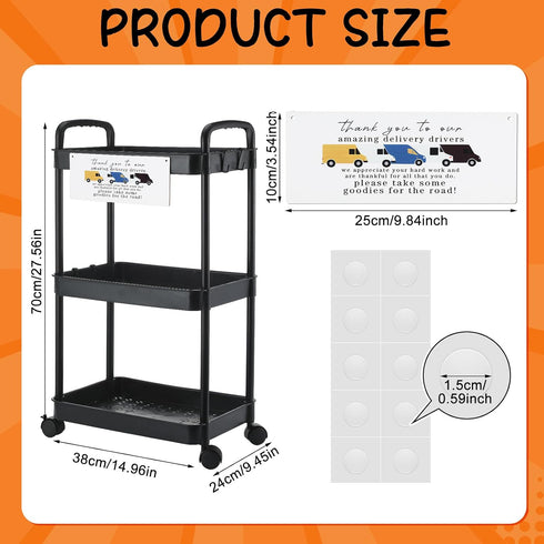 BrightRow 2 Set, 3-Tier Pcs Delivery Driver Snack Station Rolling Snack Cart with Handle Wheel Thank You to Our Amazing