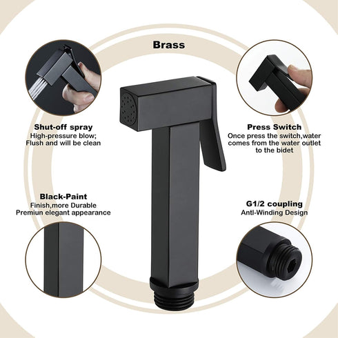 ZLOCYIVHE Set Handheld Bidet Sprayer for Toilet, Black Portable Cloth Diaper Sprayer Brass Bathroom Bidet Sprayer Kit