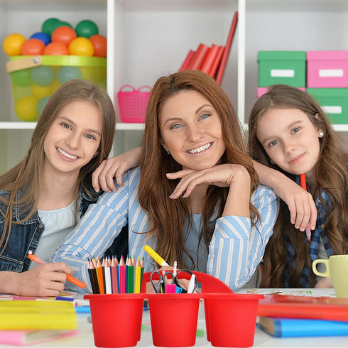 6 Pack 6 6Colors NINU Classroom Caddy Organizer with Handle, Plastic Drink Cup Caddy Holder, Compartments for Kids