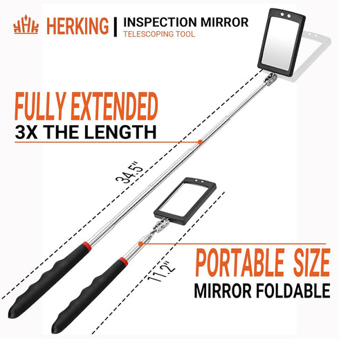 Fathers Day Gifts for Him - Telescoping Inspection Mirror with LED Light, Square Mechanic Tool for Dad, Husband