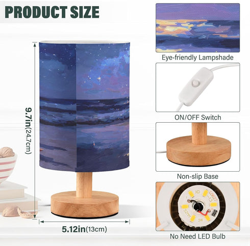 ALAZA Moon Starfish Beach Oilpaint Bedside Table Lamp with USB Port for Bedroom Nightstand Lamps Night Light Linen