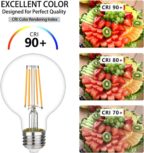 G25 LED Edison Vanity Globe Light Bulbs, 6W Equivalent to 60W, G80 Dimmable, 700LM, E26 Medium Base, 6 Pack