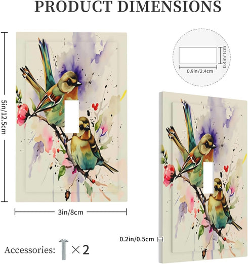 HTSAHKV 3 5 Inch Watercolor Birds Flower Wall Plate Light Switch Cover Single Gang Outlet Faceplate Print Plate Cover X