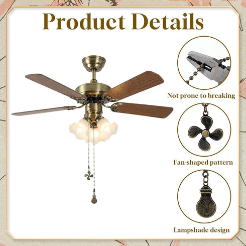 Thinp 4 Bulb Pcs Ceiling Fan Pull Chain Extender, Pull Chain Extension Fan Light Shaped Pulls Chains for Ceiling Fans