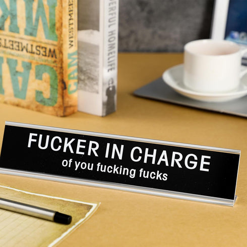 Funny Desk Signs for Office - Novelty Nameplate Black Desk Plaque for Women Men, Coworker Gift, 10 x 2 Inch