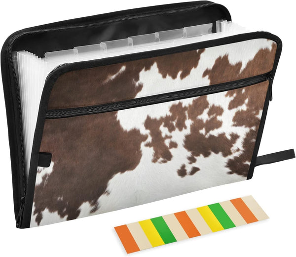 Western Cow Skin Texture Expanding File Folder, 13 Pockets Accordion Document Organizer with Zipper Closure