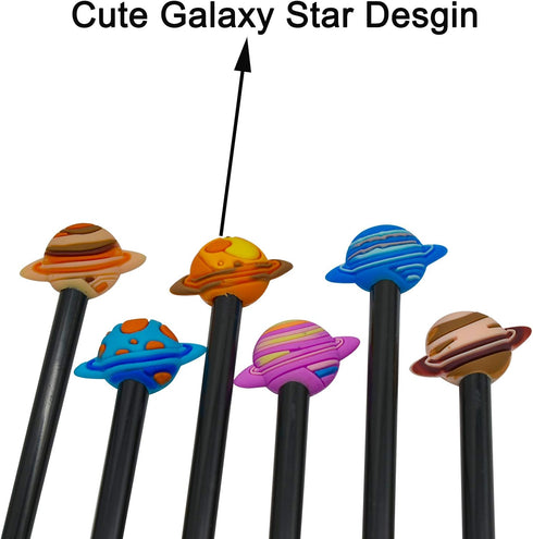 Maydahui 12 PCS Multicolor Planet Rollerball Pen, Black Gel Ink Outer Space Theme Star Pens for School Party Astronomer