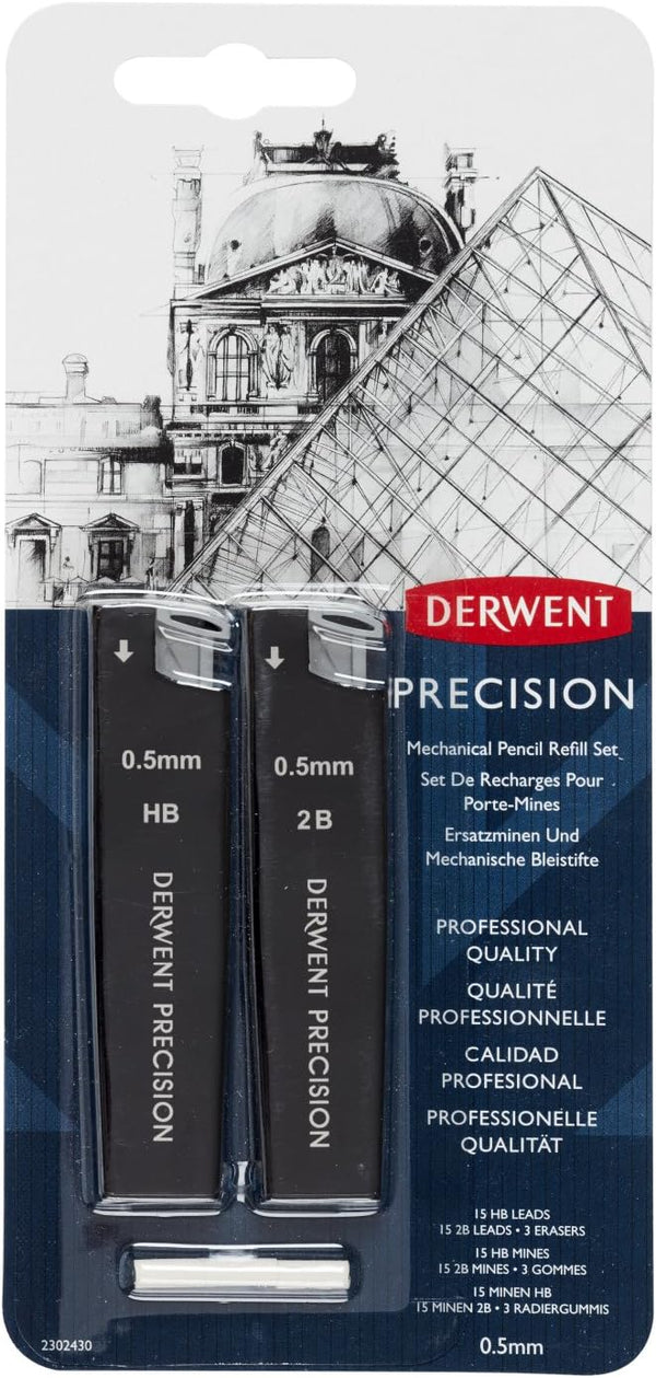 Derwent Mechanical Pencils 0.5, Metal Barrel Refill Set, Precision HB (2302430)