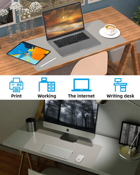 Office/Home(35"x17",Light Leather Desk Pad Protector,Large Mouse pad,Office Desk mat,Laptop Mat for Desk, Non-Slip PU