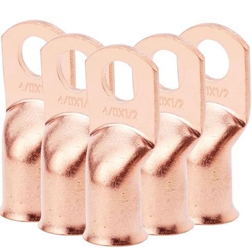 5PCS Heavy Duty Battery Lugs, 4/0AWG 1/2in M12 Ring Terminals, Electrical Crimp Connectors