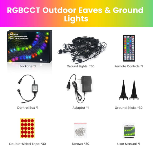 Wisada 100FT, IP67, Outdoor Ground Lights RGB Permanent Outdoor Lights with Bluetooth & APP Control, Color Changing