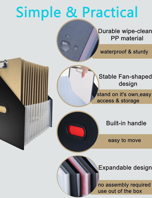 Clipboard Holder, Accordian Expanding Clipboard Stand for School, Home and Office Desk Organizer (Black)