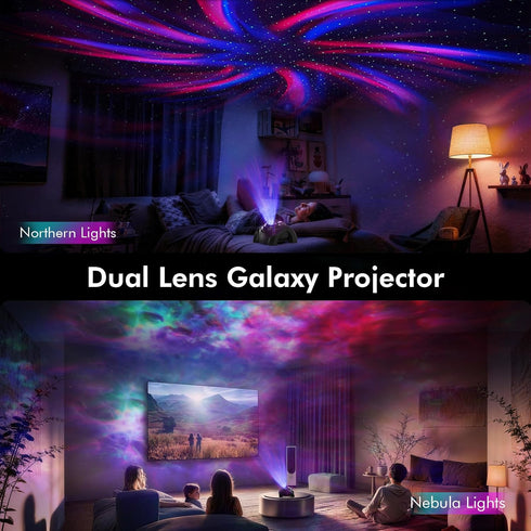 Rossetta 58 Dual Lens Galaxy Projector, Star Projector for Bedroom with Light Effects, Night Light Projector with White