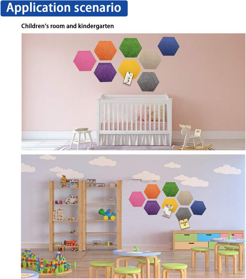 Felt Bulletin Board, Multiple Color Hexagon Pin Board with 50 Push Pins, Memo Board for Home Office Classroom, 6.7 x