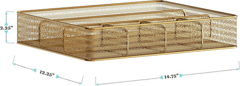 Martha Stewart Ryder Gold Mesh Metal Desk Drawer Organizer, 6 Compartment for Accessories and Office Supplies