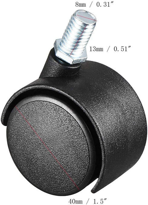 Norgail 1.5 Inch Nylon Swivel Caster Wheels, 360 Degree Threaded Stem, M8 x 13mm, 100lb Capacity, Pack of 4