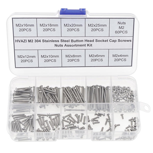 Metric M2 304 Stainless Steel Button Head Socket Cap Screws - Nuts Assortment Kit