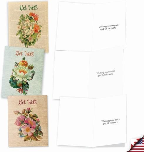 The Best Card Company - 10 Flower Get Well Soon Cards for Men and Women (4 x 5.12 Inch) - Floral Assortment