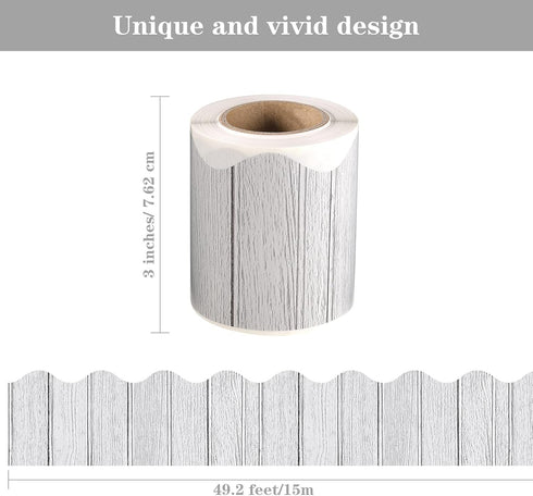 Self Adhesive Wood Bulletin Board Borders Rustic Classroom Bulletin Border Trim for School Home Decoration,49.2 Feet (White)