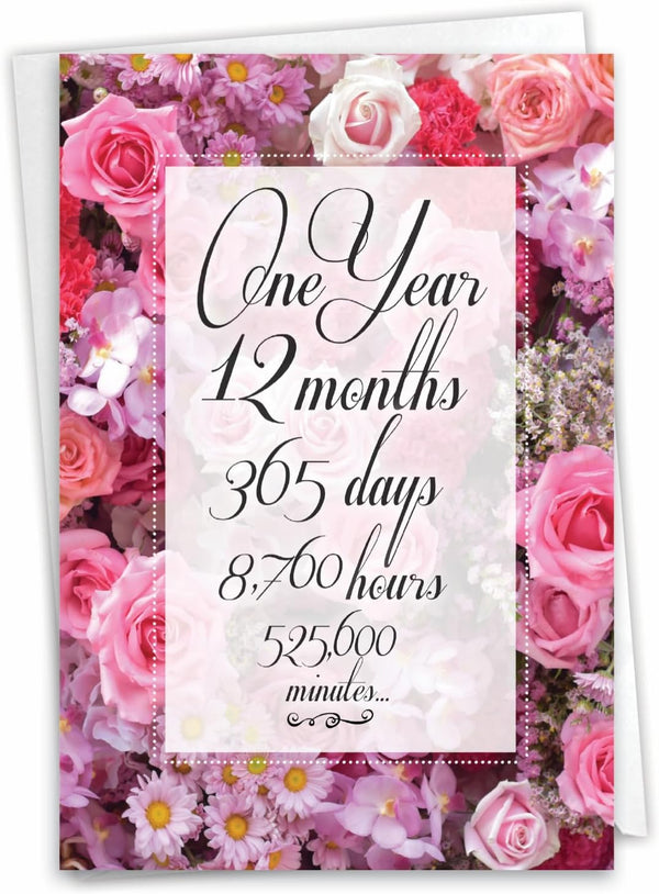 NobleWorks 1st Milestone Anniversary Notecard w/Envelope - 1 Year of Marriage, Love Flower for Couples, Husband, Wife