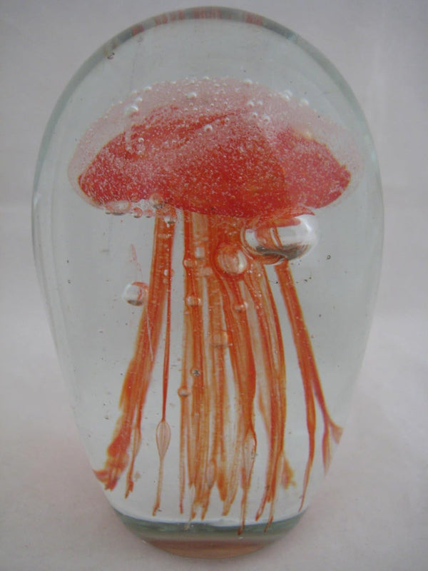 JELLYFISH Red Orange Glass Paperweight 6" (Glow in Dark) - Jelly Fish Paper