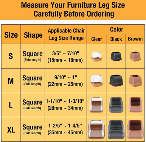 24 1-2/5" 1-4/5") Pcs Extra Large Square Chair Leg Floor Protectors, Silicone Chair Leg Protectors for Hardwood Floors