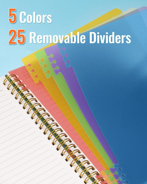 Spiral Notebooks 5 Subject 5-Pack, College Ruled Hardcover with Removable Dividers, 160 Pages Each, A5 Cute Floral