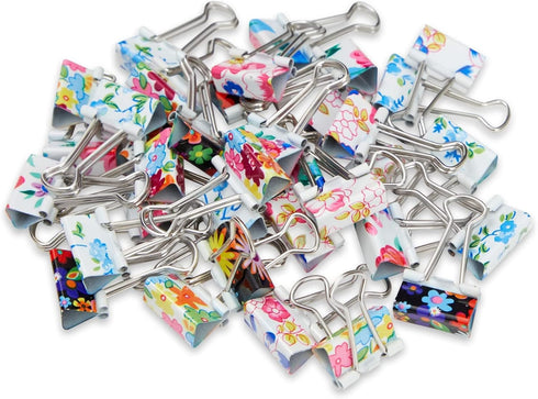 Juvale 40-Pack Small Cute Binder Clips - 1.5 x 0.75 in Multicolor Floral Design, Durable Iron Clips for Document