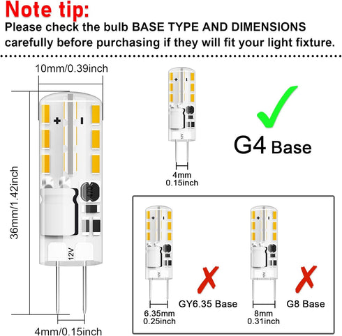 G4 LED Bulb JC Type Bi-Pin Base, 1.5W AC/DC 12V, 10W T3 Halogen Replacement, Warm White 3000K, 10-Pack