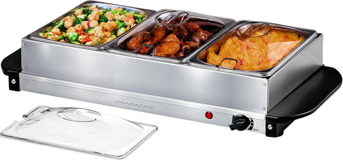 OVENTE Electric Buffet Server and Food Warmer, Three 1.5 Quart Chafing Dish Set with Stainless Steel Tray