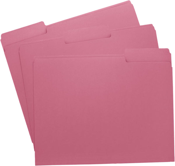 Pink File Folders, 1/3-Cut Tabs, Letter Size, 12-Pack, Durable Office Filing Folders for Documents and Papers