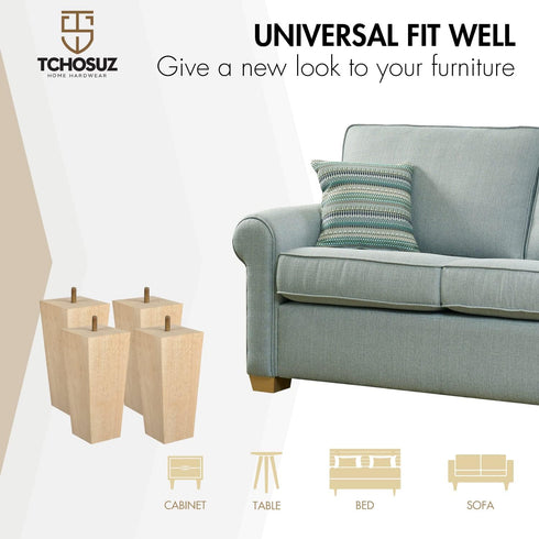 TCHOSUZ 8 Inch 20 cm Set 4 5/16 inch / Wooden Furniture Legs, of Solid Wood Mid-Century Modern Pyramid Replacement