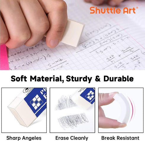 Shuttle Art 144 Pack Premium Erasers Bulk, White Classroom Set for Kids, Teachers, School and Office Supplies