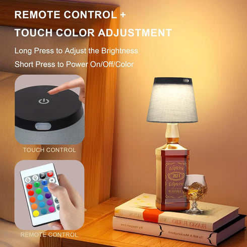 Dimmable(RGB 1pc) Wireless Bottle Lamp,Small Bedside Table Lamp,RGB LED Bottle Light with Remote Blue Gray
