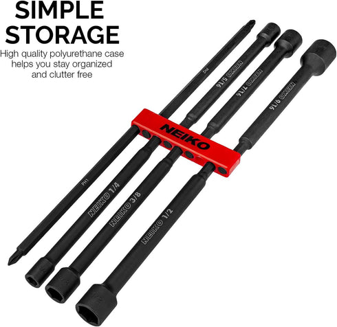 NEIKO 10067A Magnetic Impact Nut Driver and Power Bit Tool Set | 8 Pieces, SAE | 6 Inches with Magnetic Tip Sockets