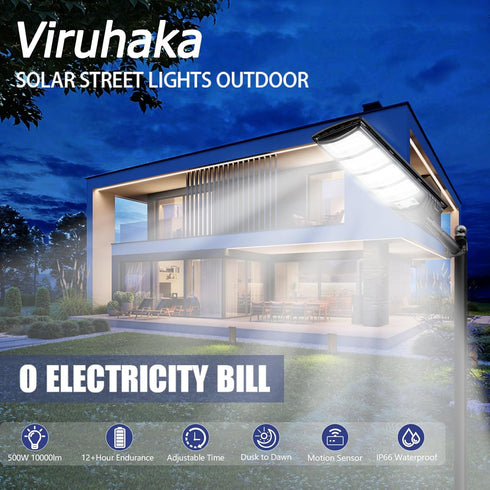 Lights,448LEDs 20000LM IP66 Viruhaka Solar Outdoor Street Lights with Hight Brightness, Waterproof Security Flood