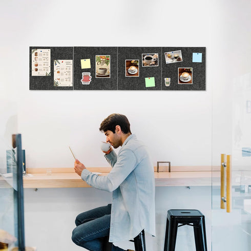 Felt Cork Board Tiles, 4 Packs 12" x 12" 1/2" Thick Self Adhesive Acoustic Panels for Walls with 40 Pushpins for Home