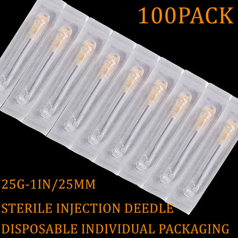 100 Pack Disposable 25Ga 1 Inch/25mm Lab Supplies, Individually Sealed Packaging