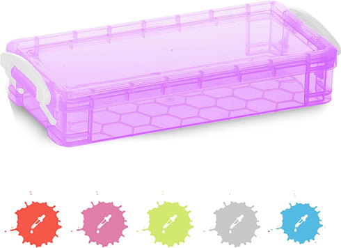 Enday Pencil Case Purple, Plastic Stackable Assorted Color Box, Large Capacity School & Office Supplies