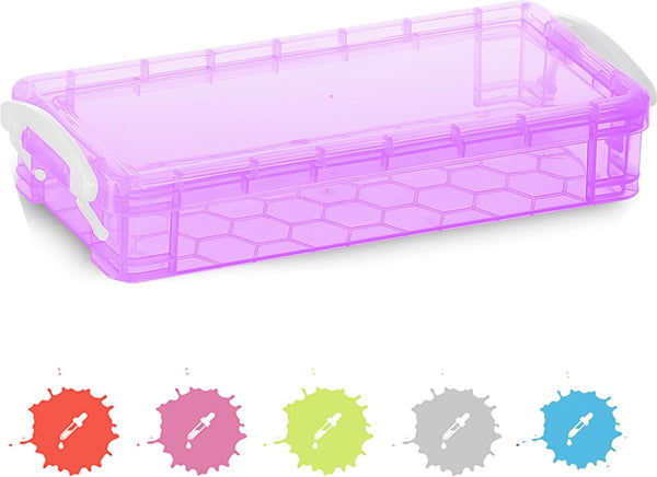 Enday Pencil Case Purple, Plastic Stackable Assorted Color Box, Large Capacity School & Office Supplies